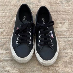 Black Leather Superga with White Leather Sole